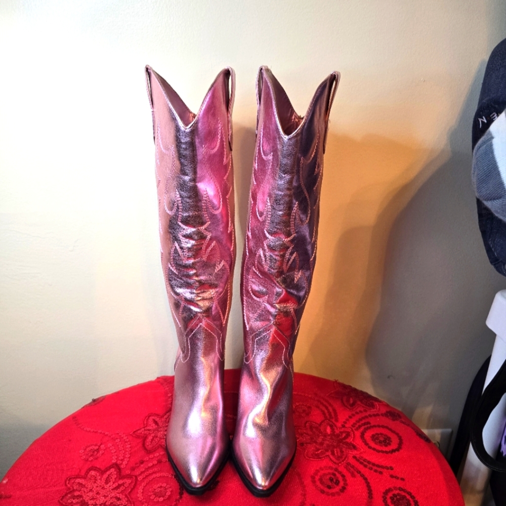 Madden Girl Tall Western Metallic Pink Boots - Size 6